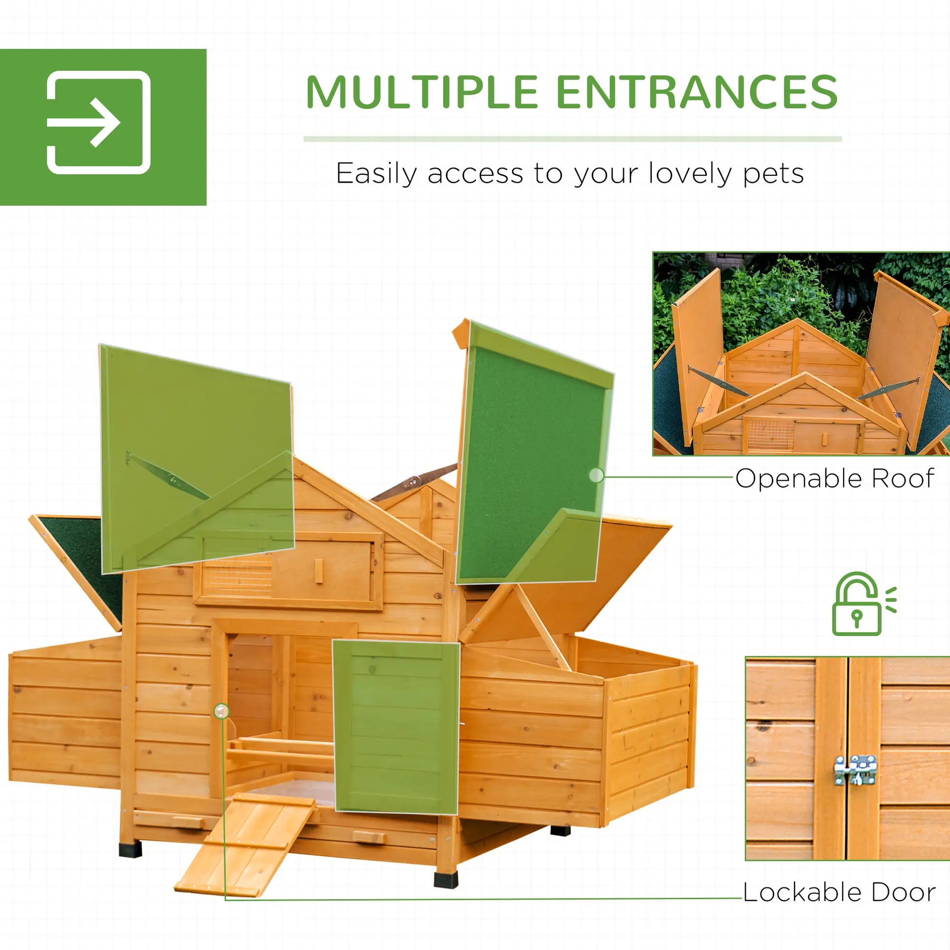 PawHut Wooden Chicken Coop with Nesting Boxes & Removable Tray for 2-4 Chickens