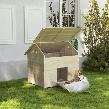 PawHut Wooden Duck House Poultry Coop for 2–4 Ducks with Openable Roof