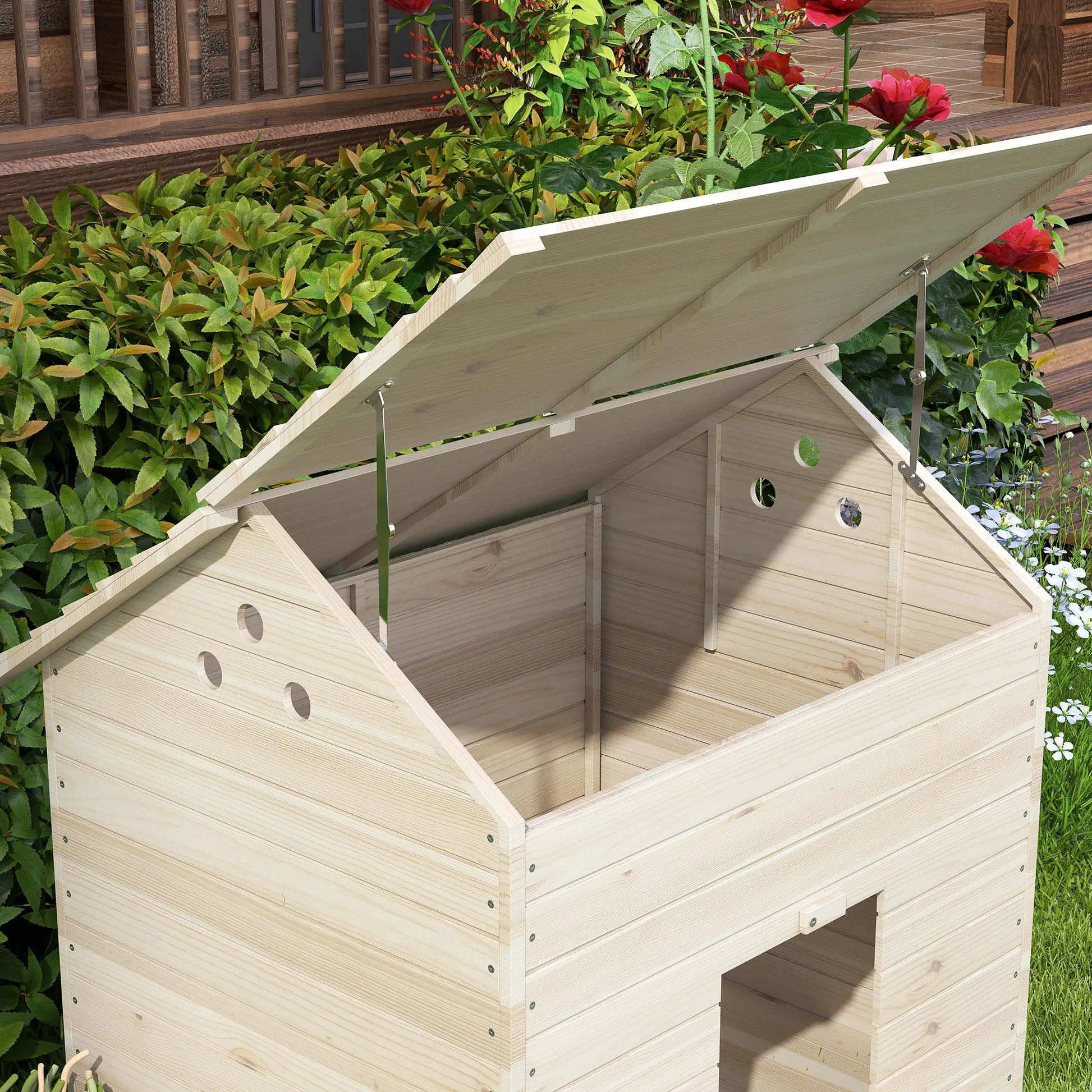 PawHut Wooden Duck House Poultry Coop for 2–4 Ducks with Openable Roof