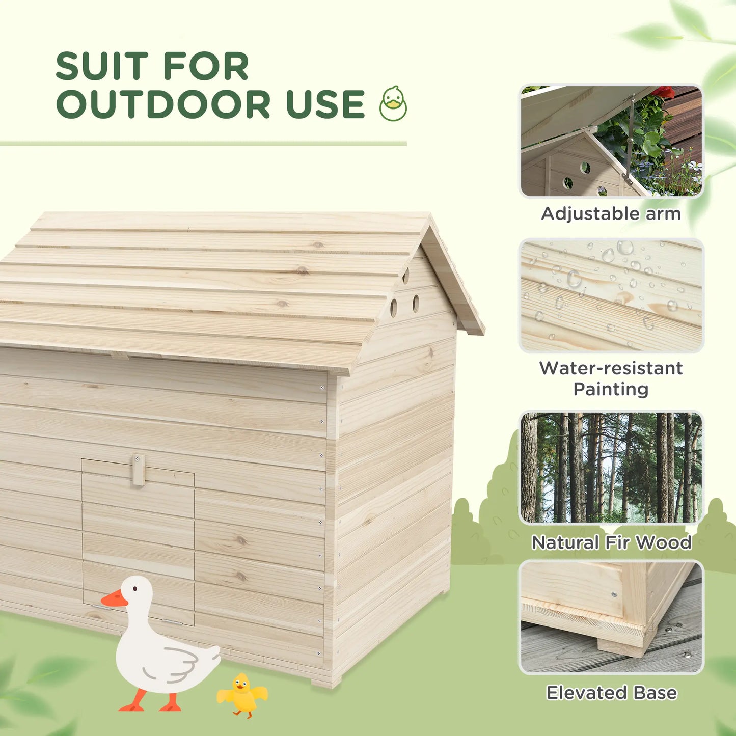 PawHut Wooden Duck House Poultry Coop for 2–4 Ducks with Openable Roof