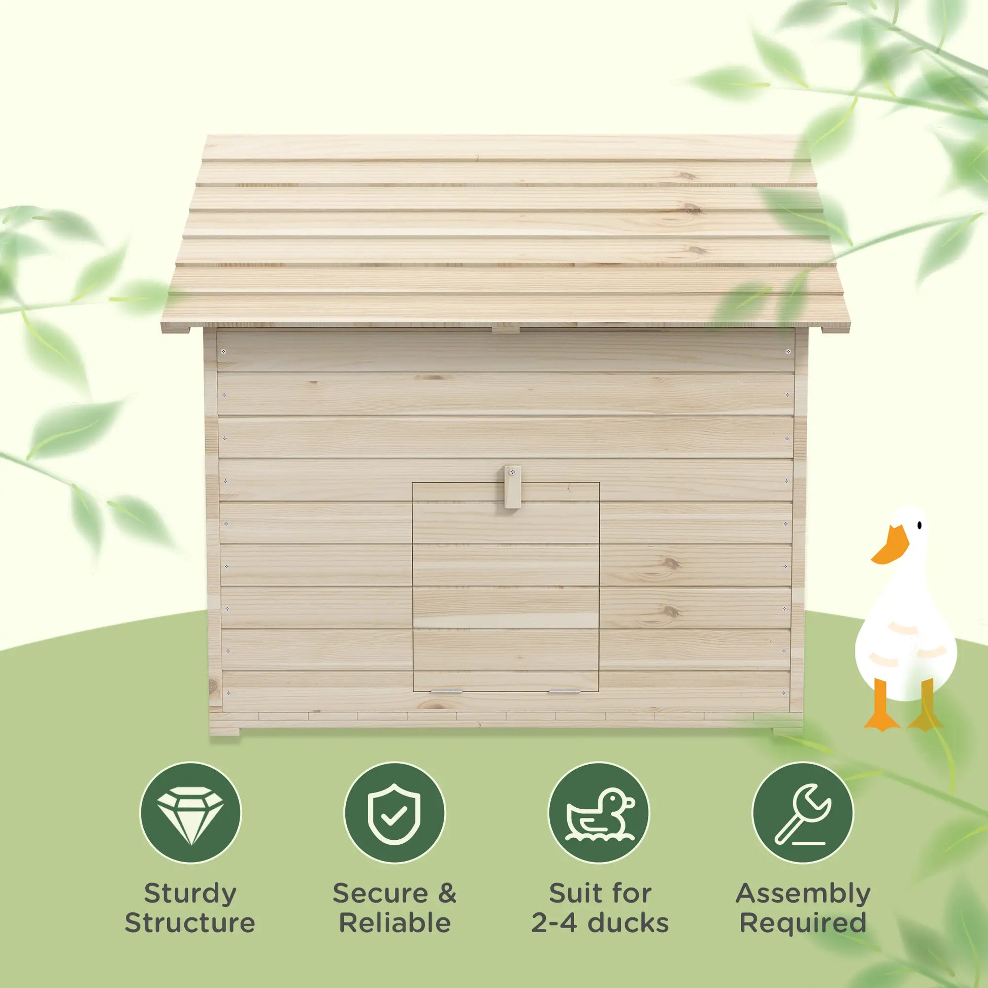 PawHut Wooden Duck House Poultry Coop for 2–4 Ducks with Openable Roof