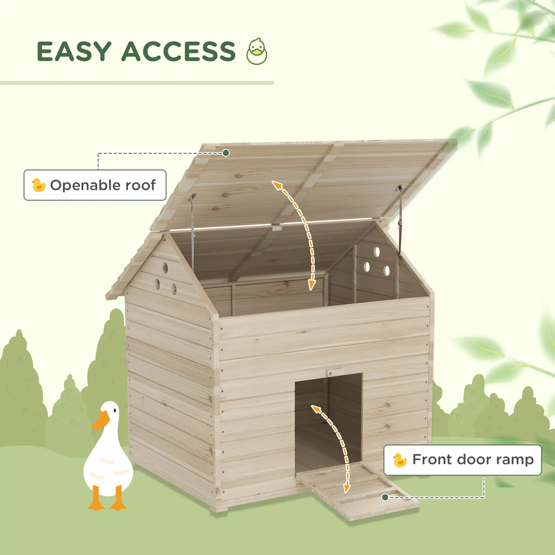 PawHut Wooden Duck House Poultry Coop for 2–4 Ducks with Openable Roof