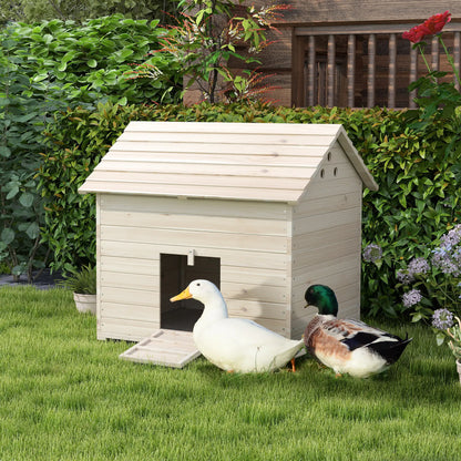 PawHut Wooden Duck House Poultry Coop for 2–4 Ducks with Openable Roof