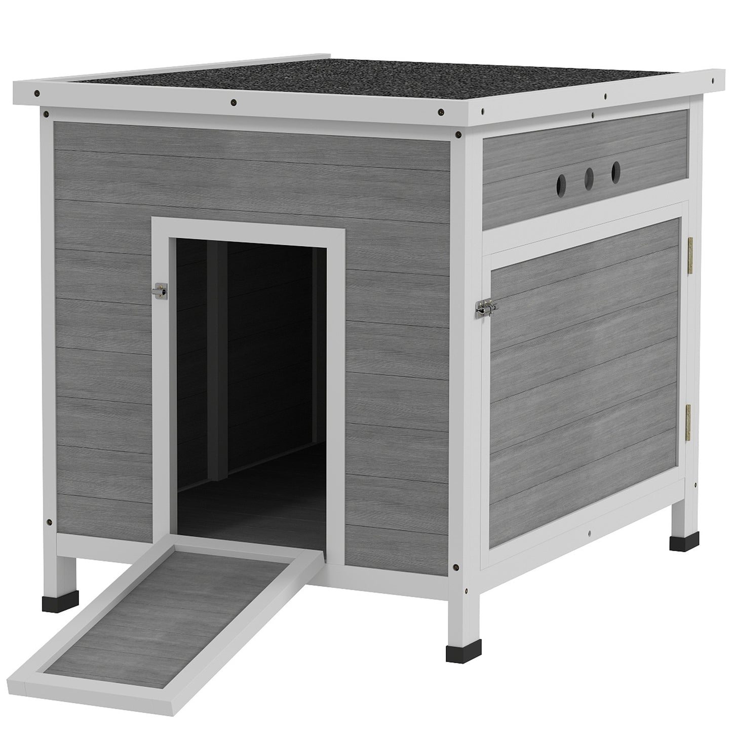 PawHut Wooden Duck House for 2-4 Ducks with Ramp & Openable Roof, Grey and White