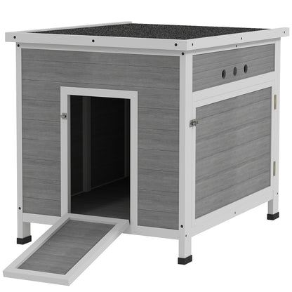 PawHut Wooden Duck House for 2-4 Ducks with Ramp & Openable Roof, Grey and White