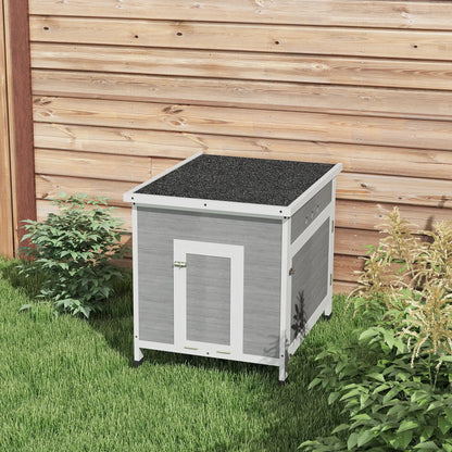PawHut Wooden Duck House for 2-4 Ducks with Ramp & Openable Roof, Grey and White