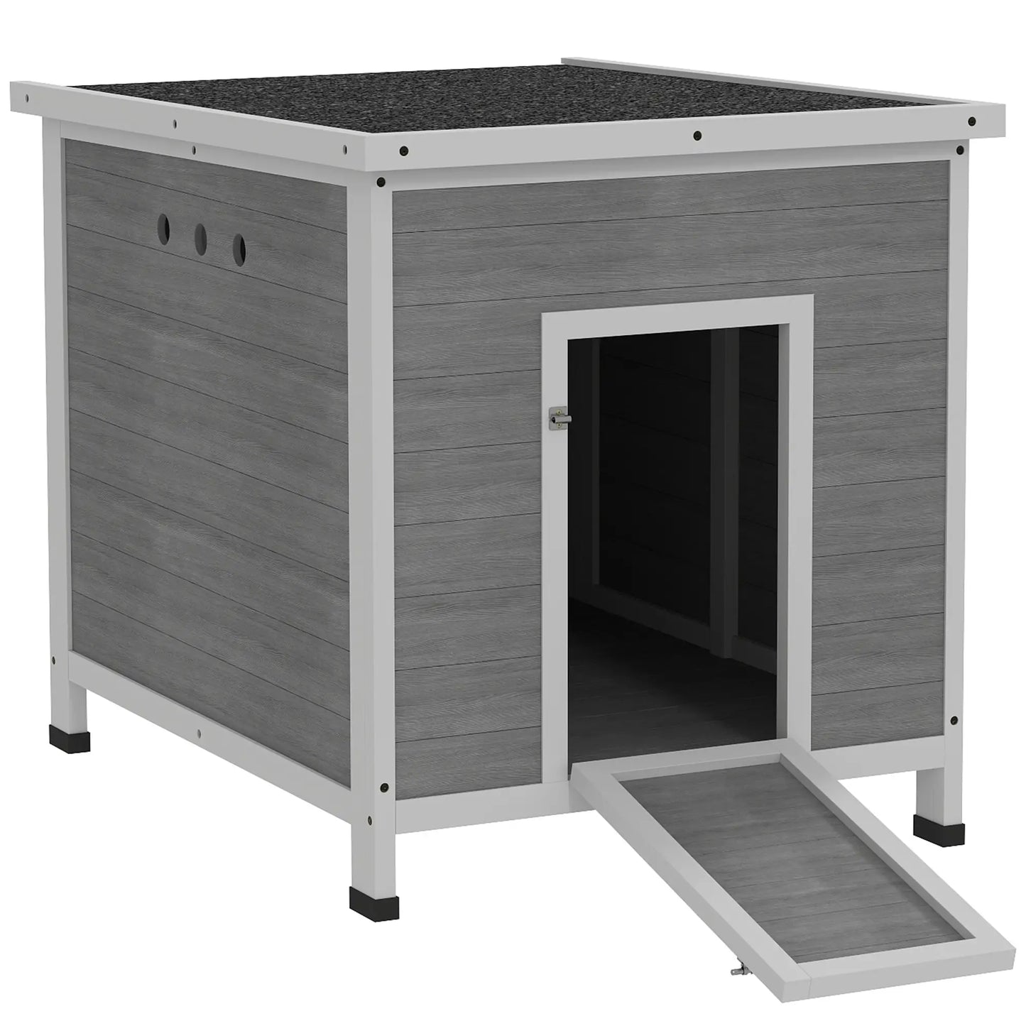 PawHut Wooden Duck House for 2-4 Ducks with Ramp & Openable Roof, Grey and White