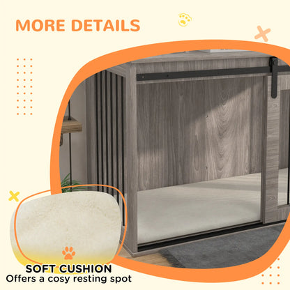 PawHut XL Dog Crate Furniture with Removable Cushion – Walnut Brown