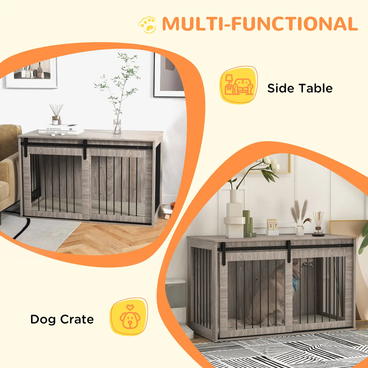 PawHut XL Dog Crate Furniture with Removable Cushion – Walnut Brown