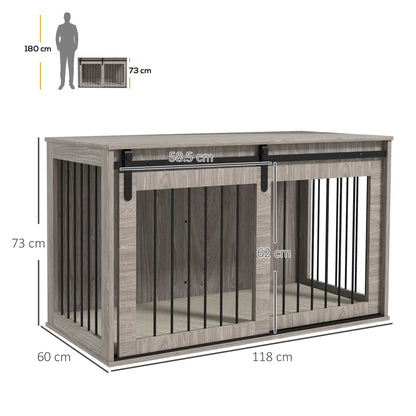 PawHut XL Dog Crate Furniture with Removable Cushion – Walnut Brown