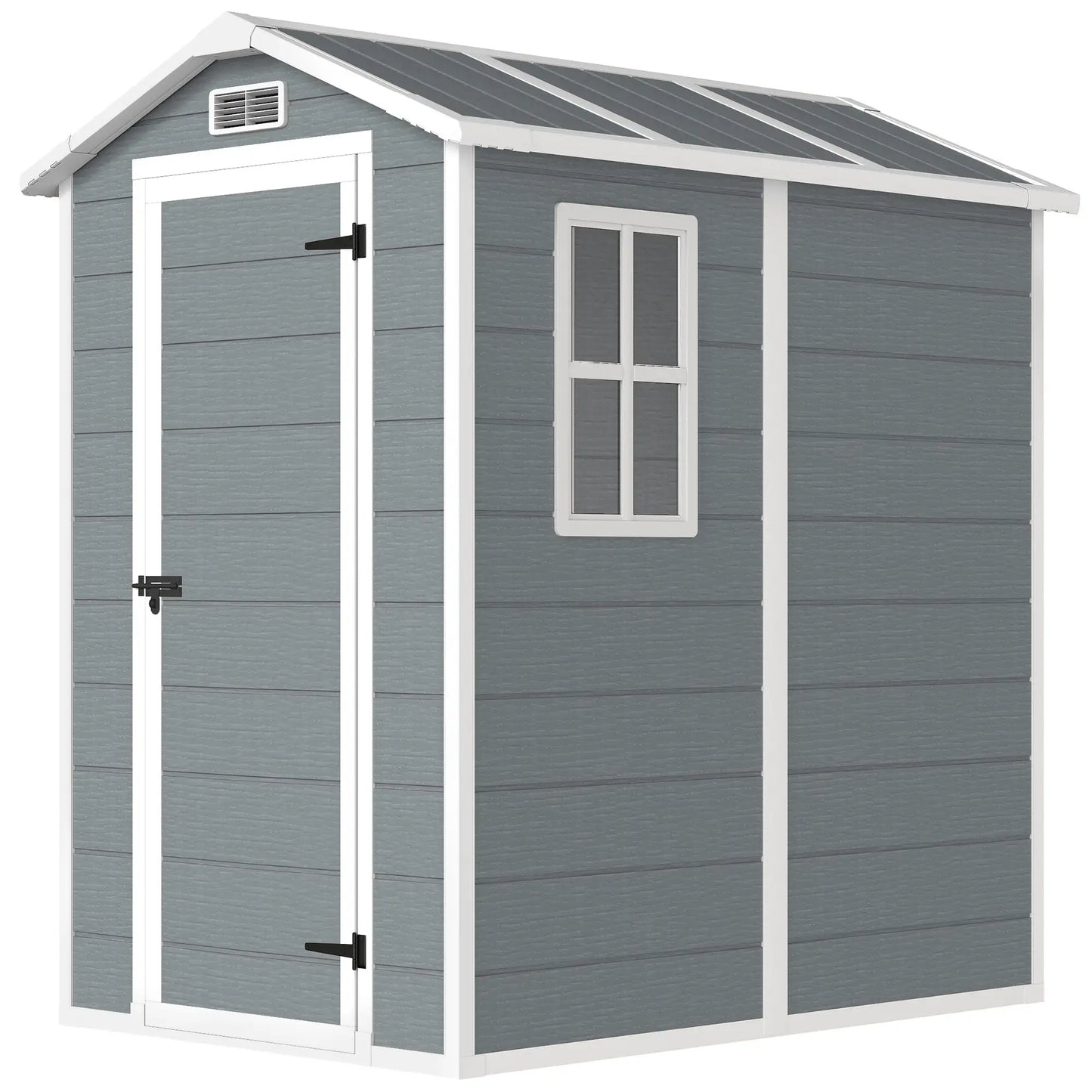 Outsunny 4 x 6ft Resin Garden Shed with Floor, Window, Lockable Door & Vents – Grey