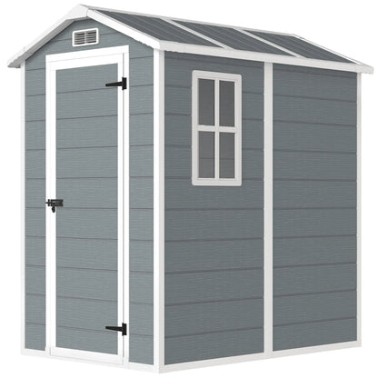 Outsunny 4 x 6ft Resin Garden Shed with Floor, Window, Lockable Door & Vents – Grey