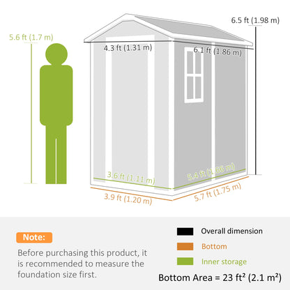 Outsunny 4 x 6ft Resin Garden Shed with Floor, Window, Lockable Door & Vents – Grey