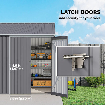 Outsunny 8 x 6ft Metal Garden Shed with Window, Air Vents & Double Doors, Grey