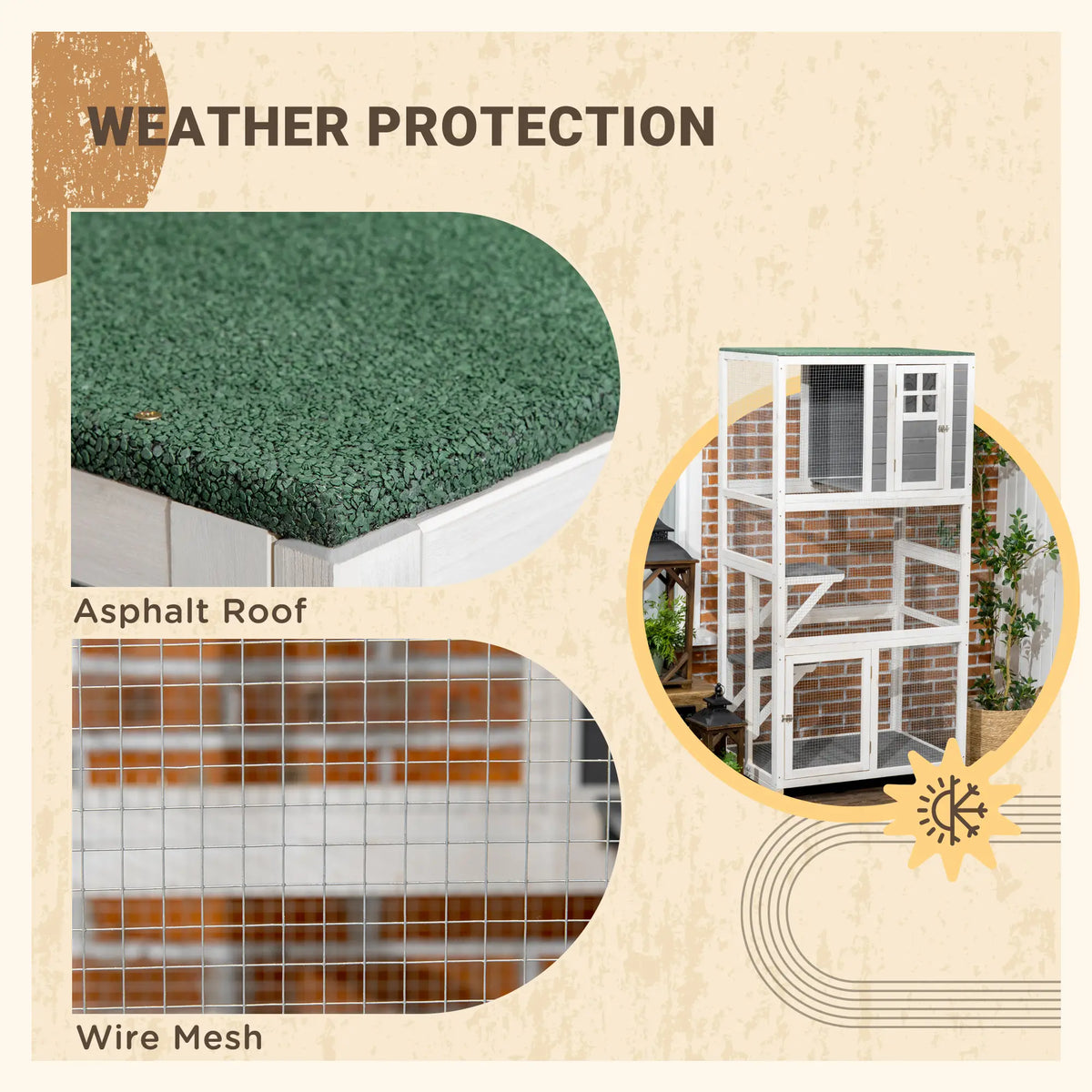 PawHut Wooden Catio Cat Outdoor Enclosure with Waterproof Roof - White