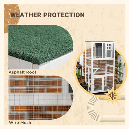 PawHut Wooden Catio Cat Outdoor Enclosure with Waterproof Roof - White