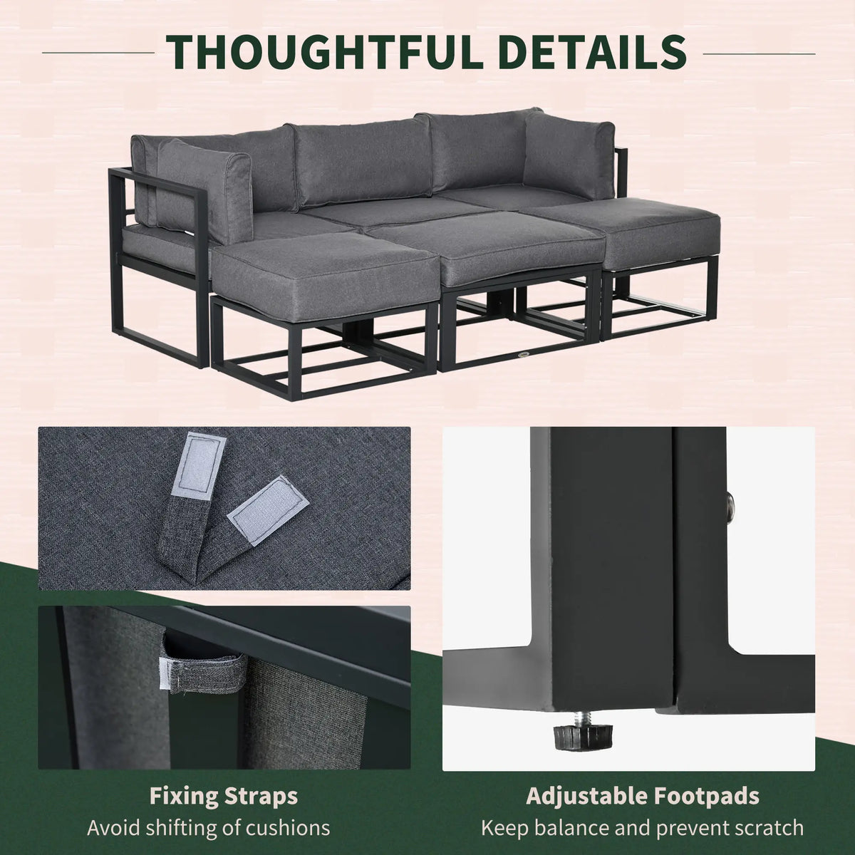 Outsunny 6 Piece Outdoor Garden Sofa Set with Coffee Table – Grey