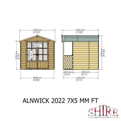 Shire 7x7 Alnwick Wooden Summerhouse with Veranda ALNW0707DSL-1AA