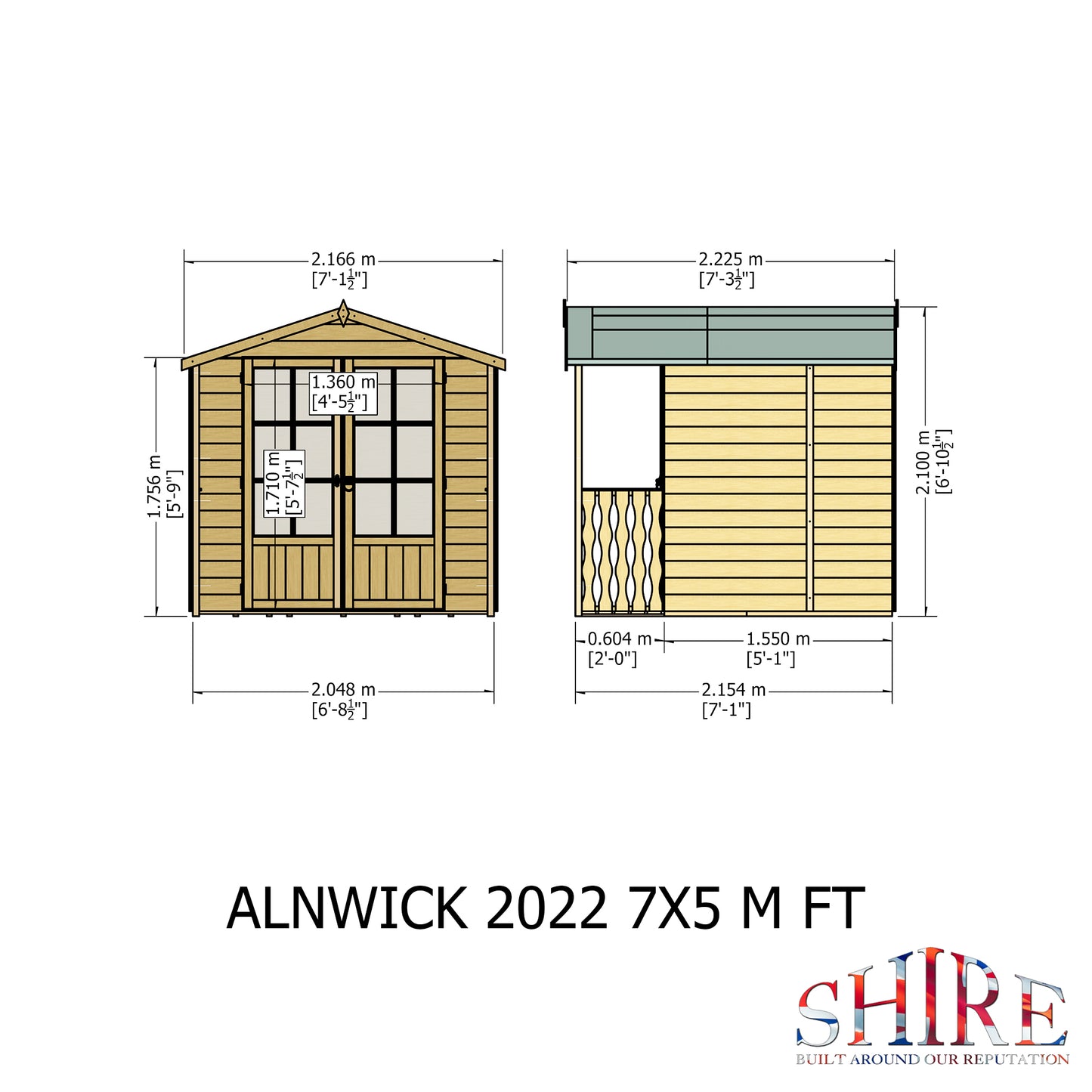 Shire 7x7 Alnwick Wooden Summerhouse with Veranda ALNW0707DSL-1AA