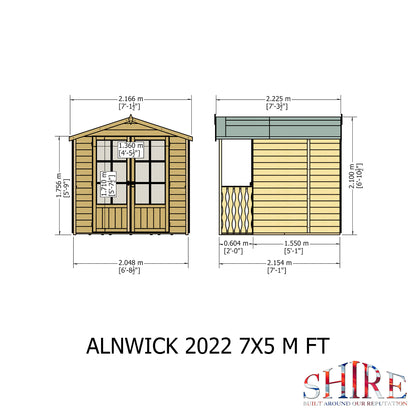 Shire 7x7 Alnwick Wooden Summerhouse with Veranda ALNW0707DSL-1AA