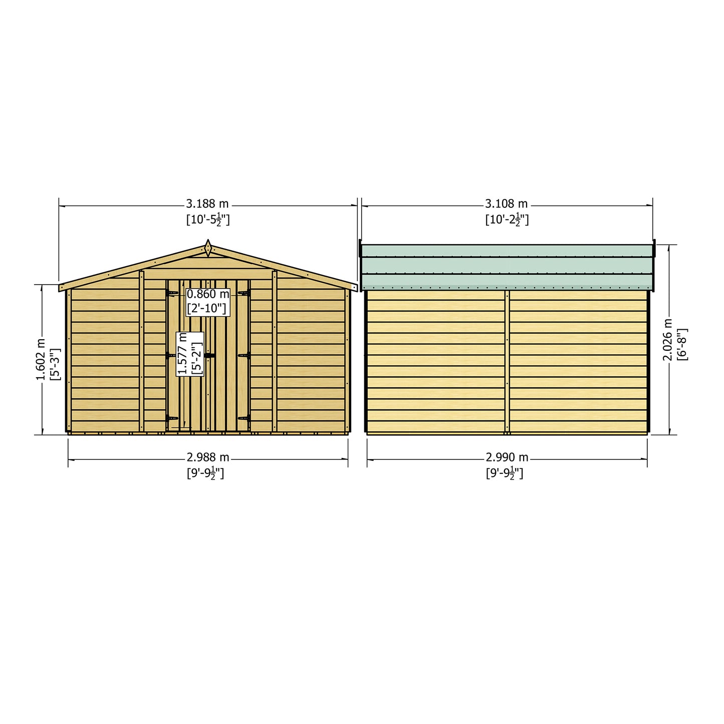 Shire 10x10 Overlap Double Door Shed No windows OVEN1010DOL-1AA