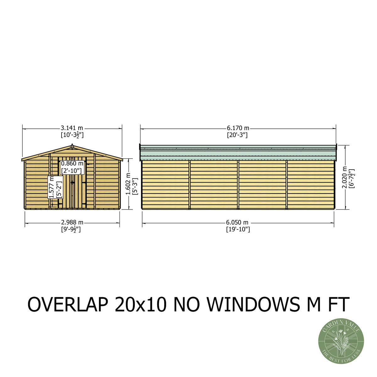 Shire 10x20 Overlap Double Door Shed No windows OVEN1020DOL-1AA