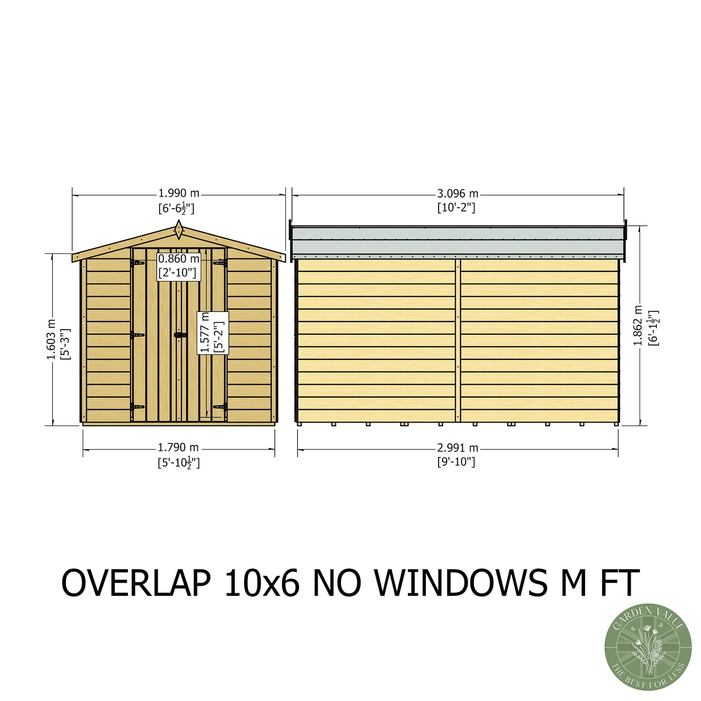 Shire 10x6 Overlap Double Door Shed No windows OVEN1006DOL-1AA