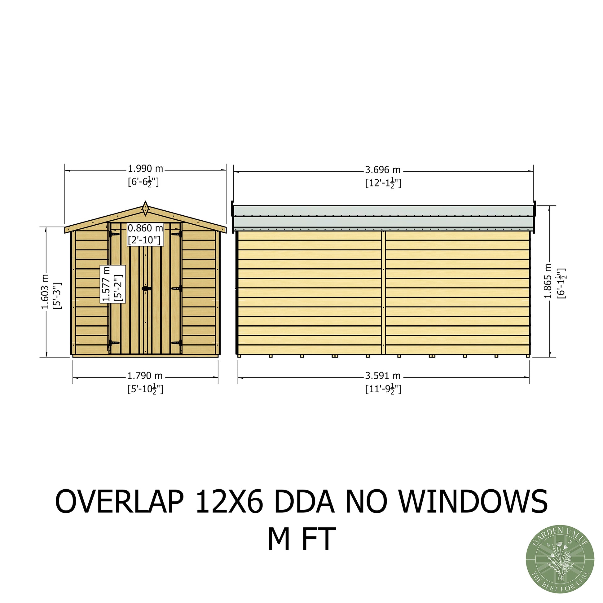 Shire 12x6 Overlap Double Door Shed No windows OVED1206DOL-1AA