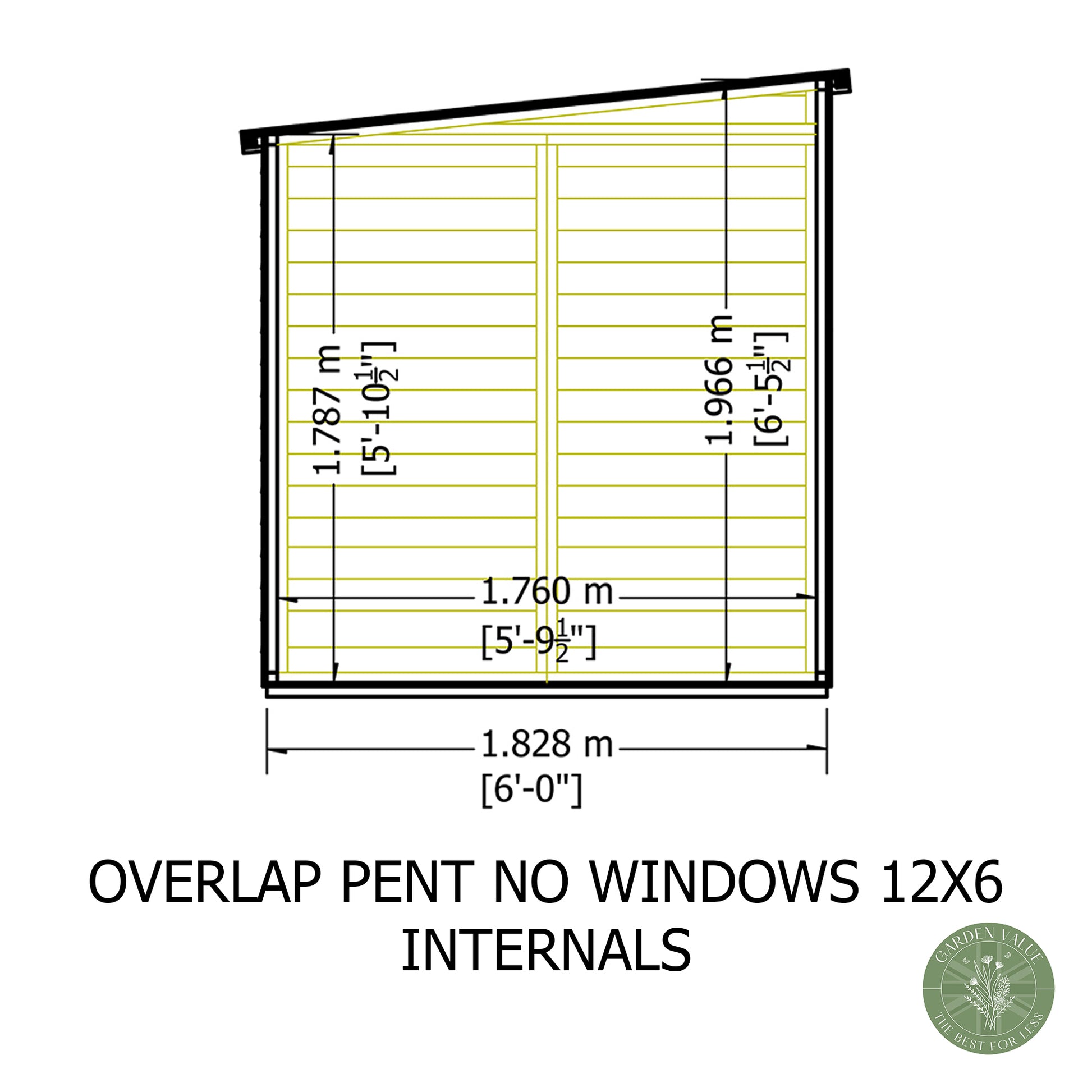 Shire 12x6 Overlap Single Door Pent Shed No windows OVPN1206DOL-1AA