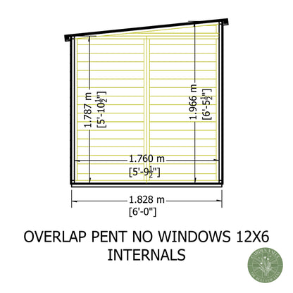 Shire 12x6 Overlap Single Door Pent Shed No windows OVPN1206DOL-1AA
