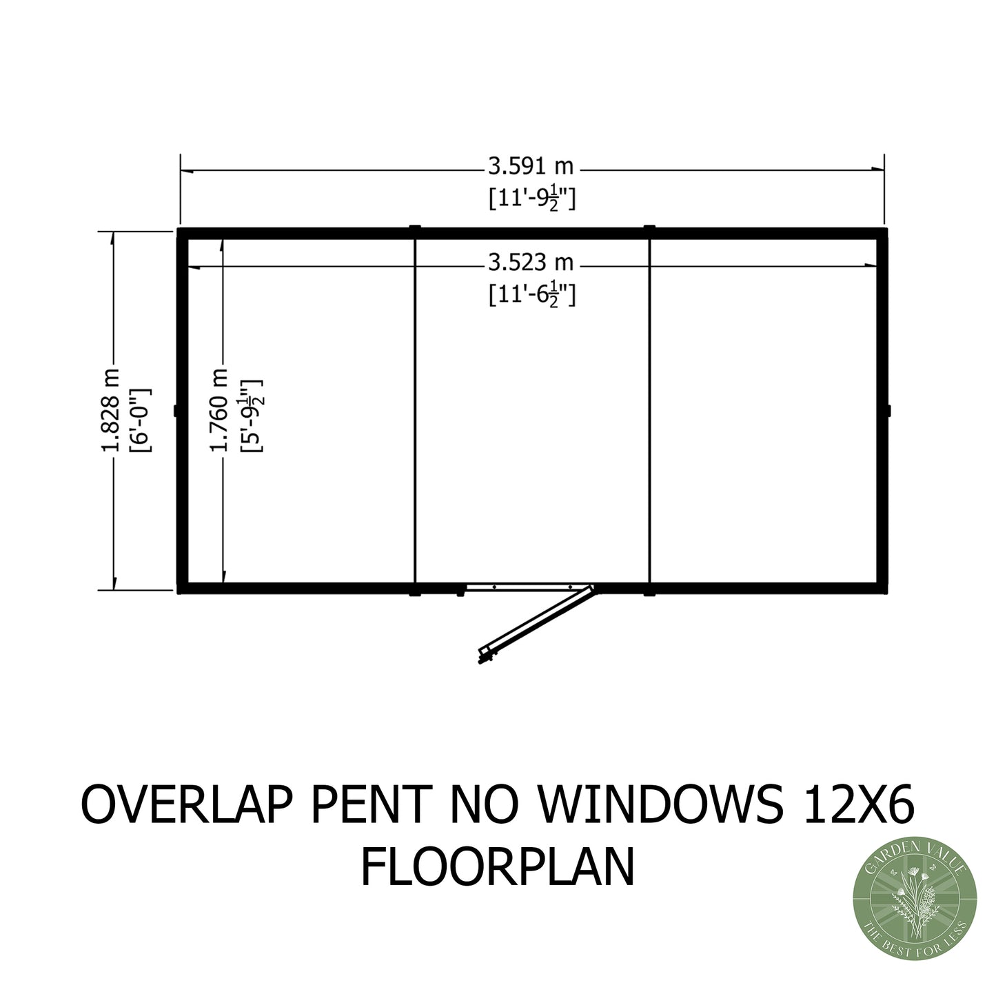 Shire 12x6 Overlap Single Door Pent Shed No windows OVPN1206DOL-1AA