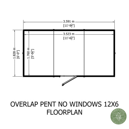 Shire 12x6 Overlap Single Door Pent Shed No windows OVPN1206DOL-1AA