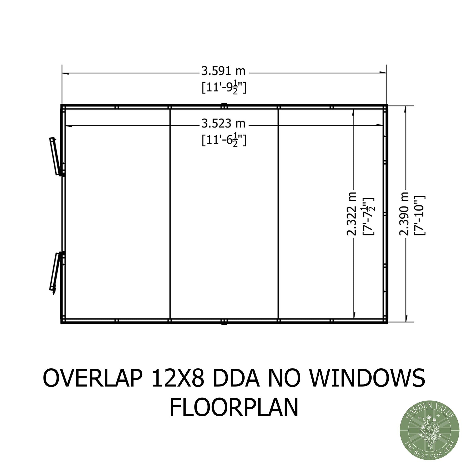 Shire 12x8 Overlap Double Door Shed No windows OVEN1208DOL-1AA