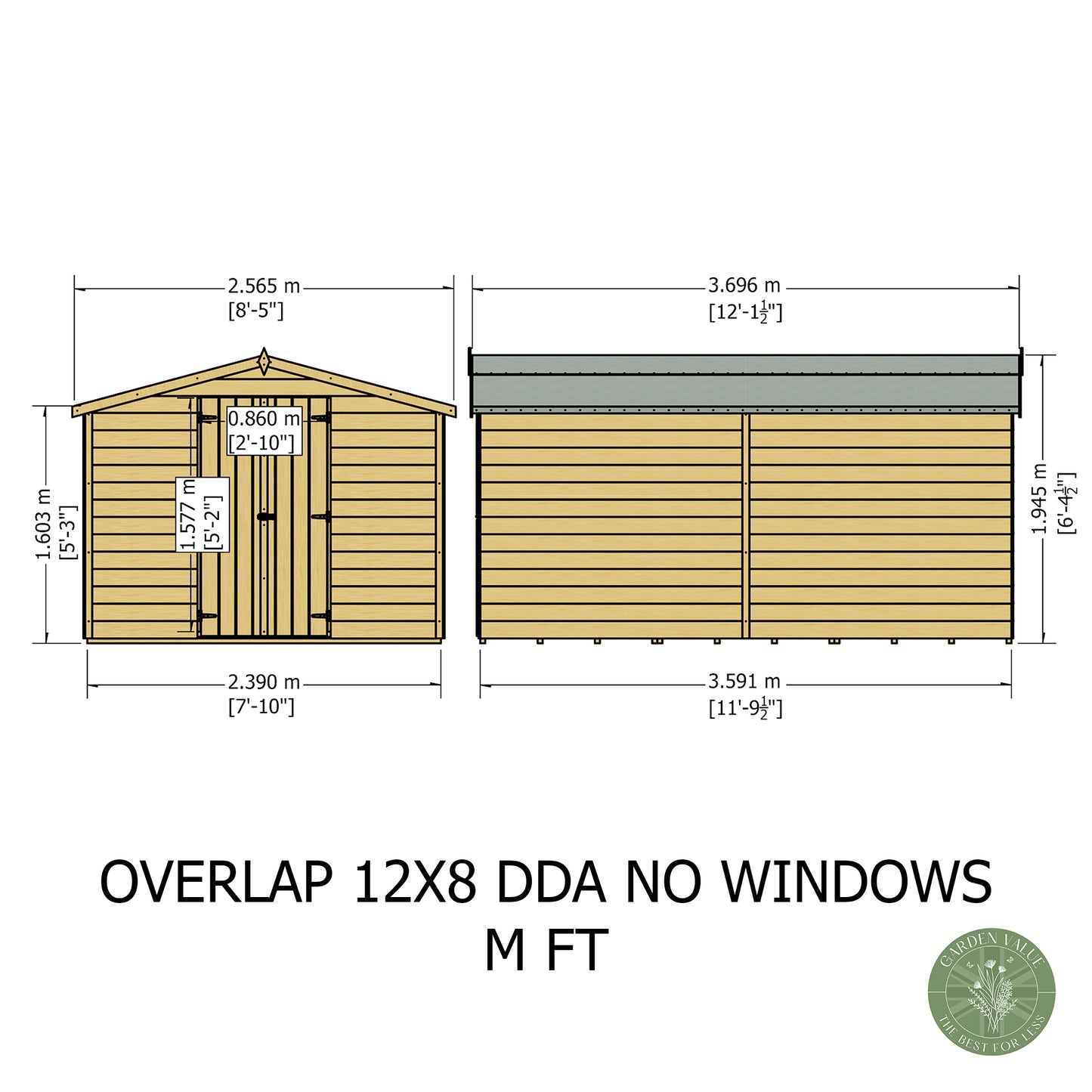 Shire 12x8 Overlap Double Door Shed No windows OVEN1208DOL-1AA