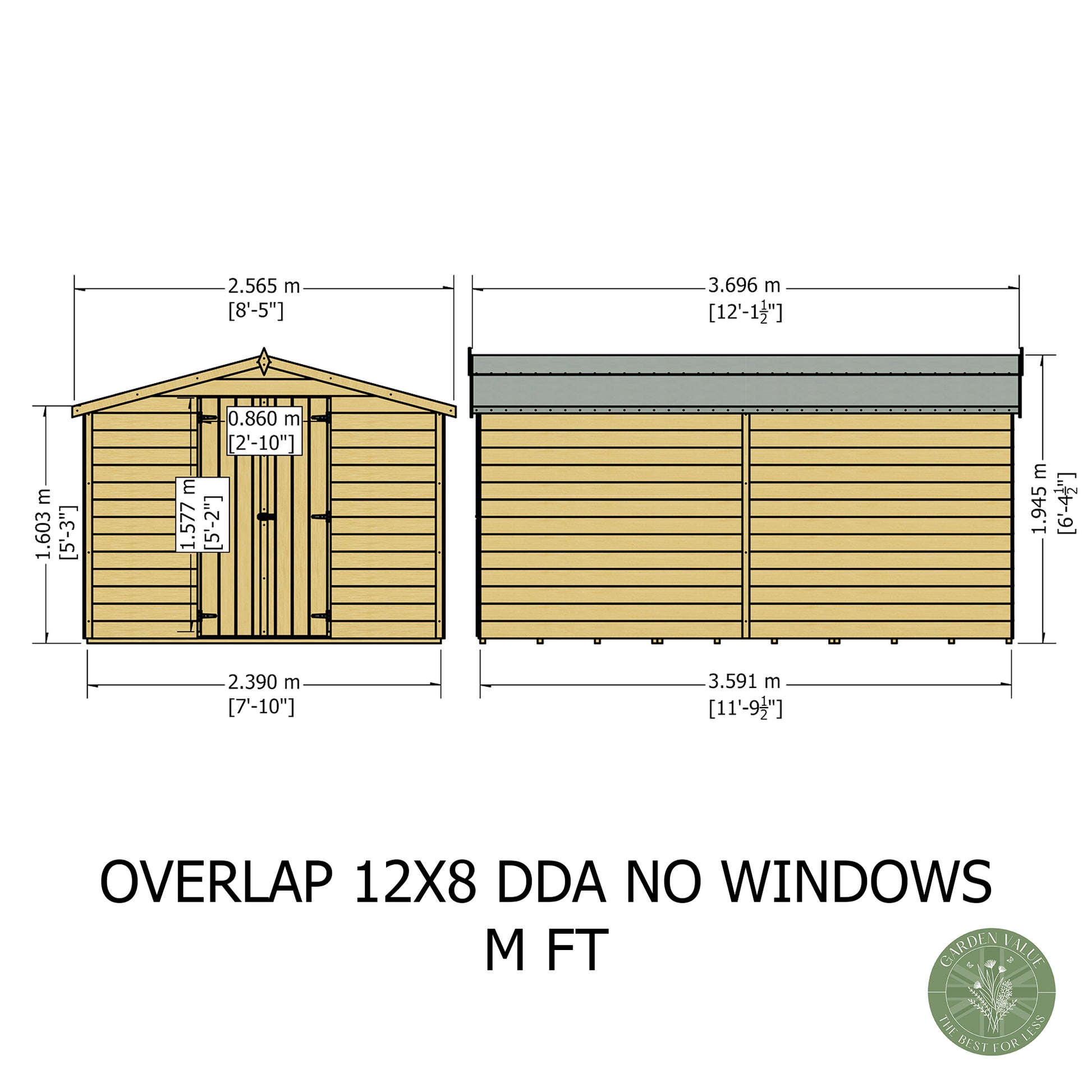 Shire 12x8 Overlap Double Door Shed No windows OVEN1208DOL-1AA