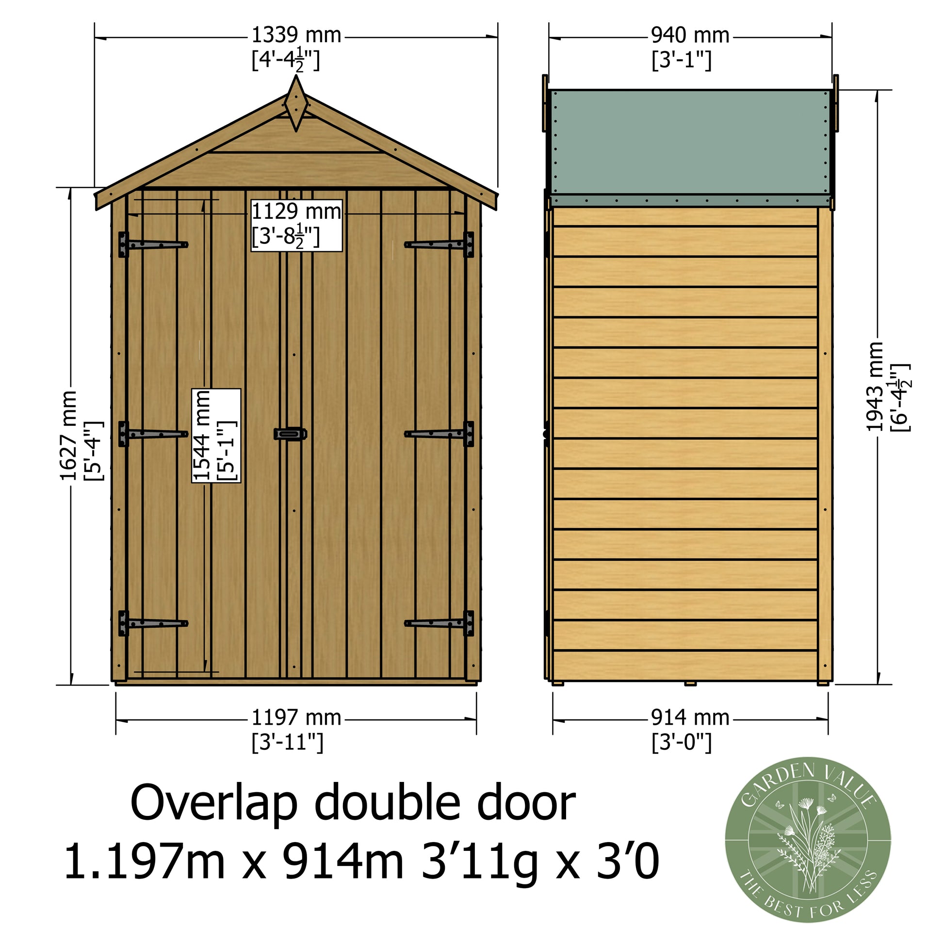 Shire 4x3 Double Door Overlap Pressure Treated Shed OVED0403POL-1AA