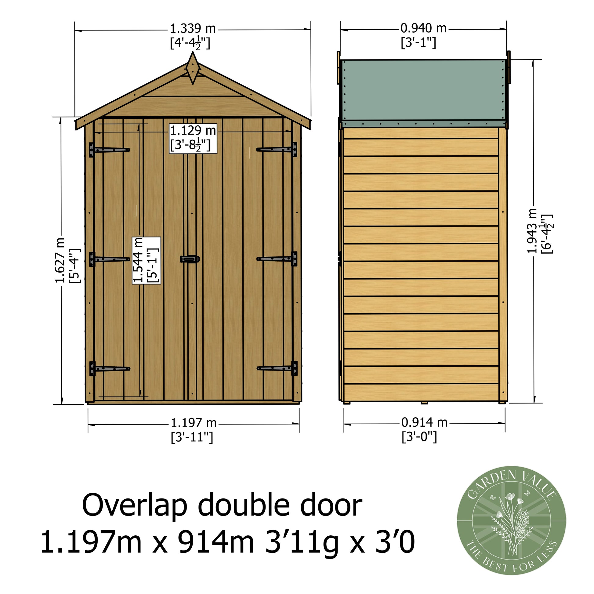 Shire 4x3 Double Door Overlap Pressure Treated Shed OVED0403POL-1AA