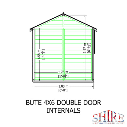 Shire 4x6 Bute Shiplap Apex Double Door Shed BUTE0406DSL-1AA