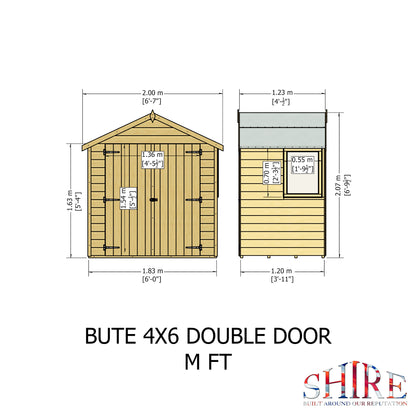 Shire 4x6 Bute Shiplap Apex Double Door Shed BUTE0406DSL-1AA
