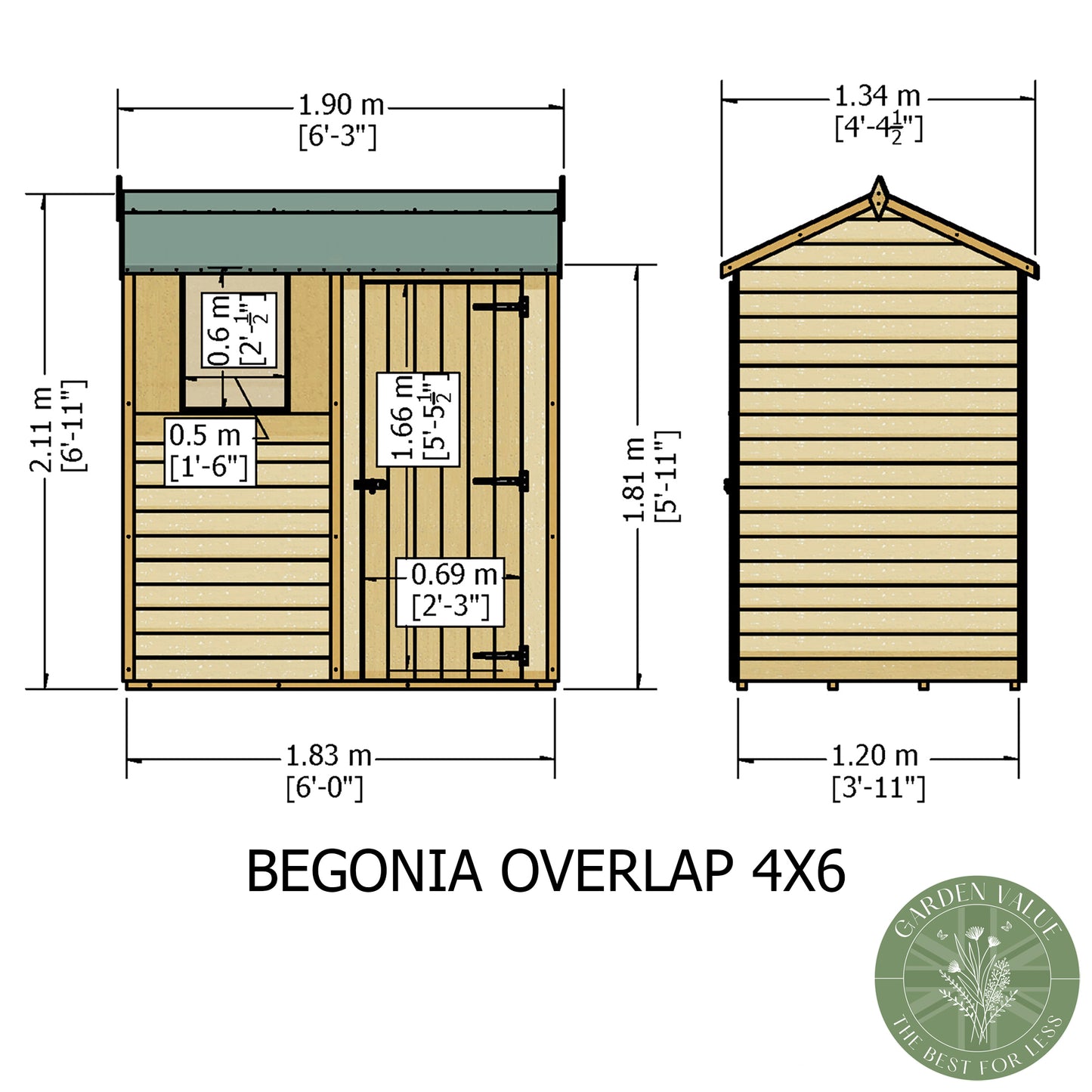 Shire 6x4 Overlap Single Door Apex Shed OVSR0604DOL-1AA