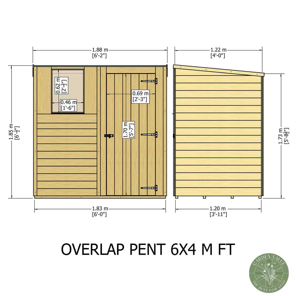 Shire 6x4 Overlap Single Door Pent Shed OVEP0604DOL-1AA