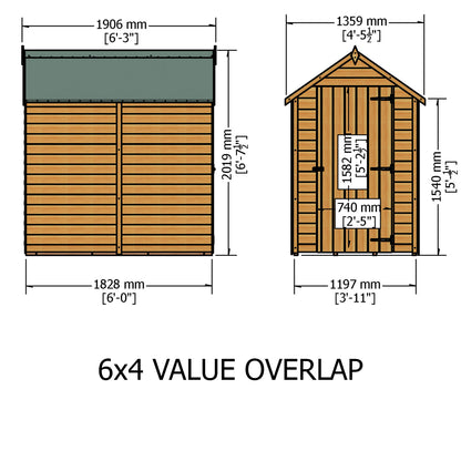 Shire 6x4 Single Door Overlap Pressure Treated Shed OVEV0604POL-1AA