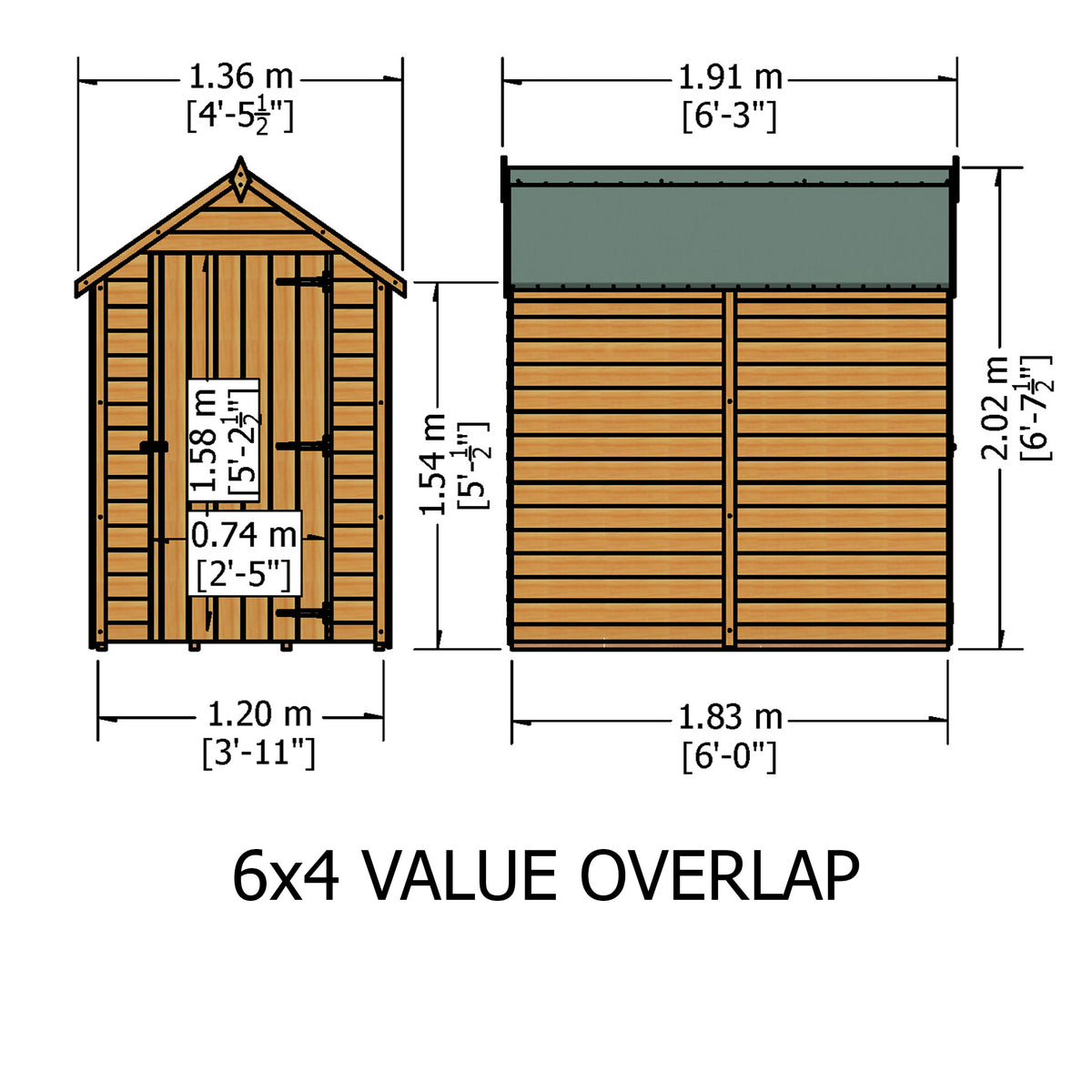 Shire 6x4 Single Door Overlap Pressure Treated Shed OVEV0604POL-1AA
