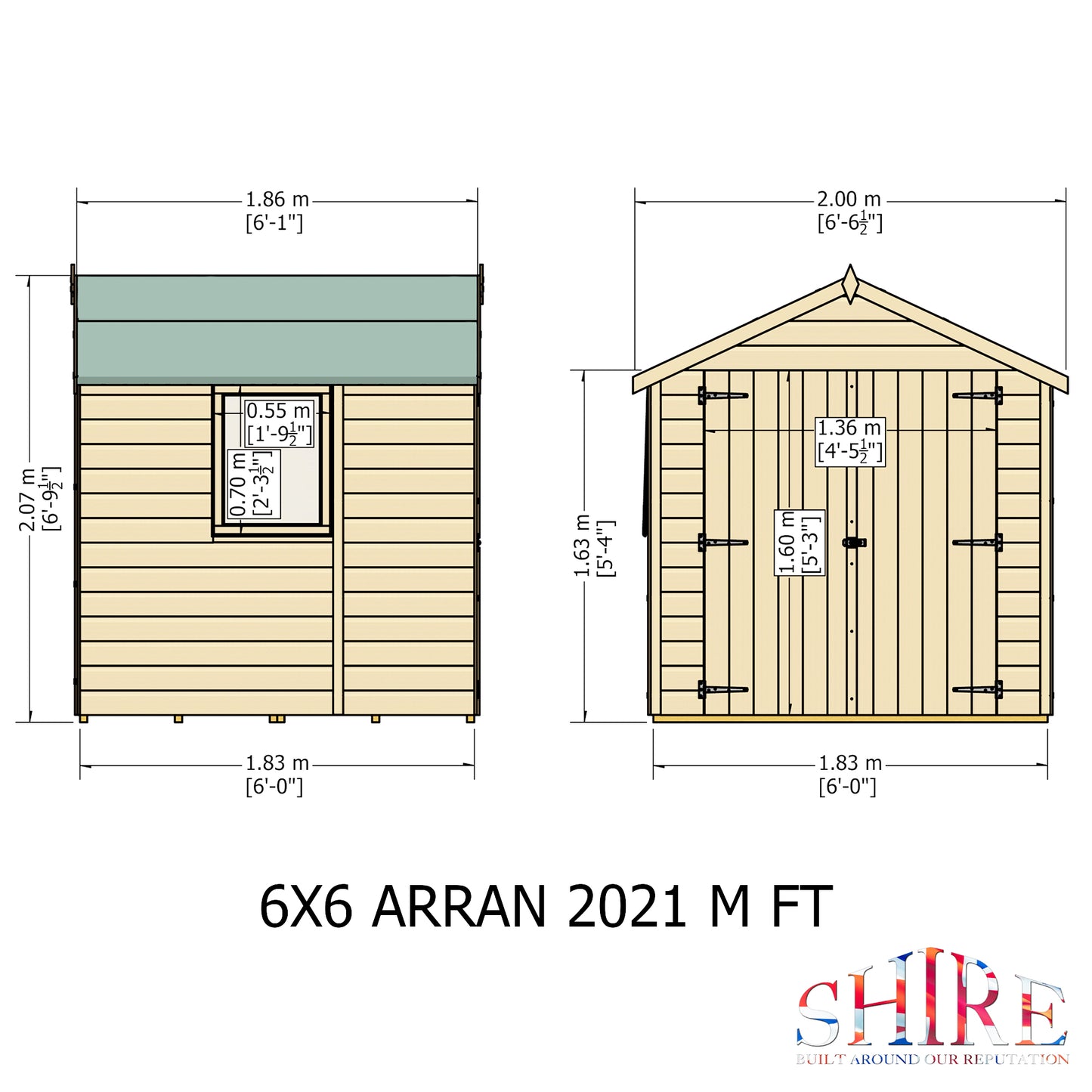 Shire 6x6 Arran Double Door Shed ARRA0606DSL-1AA