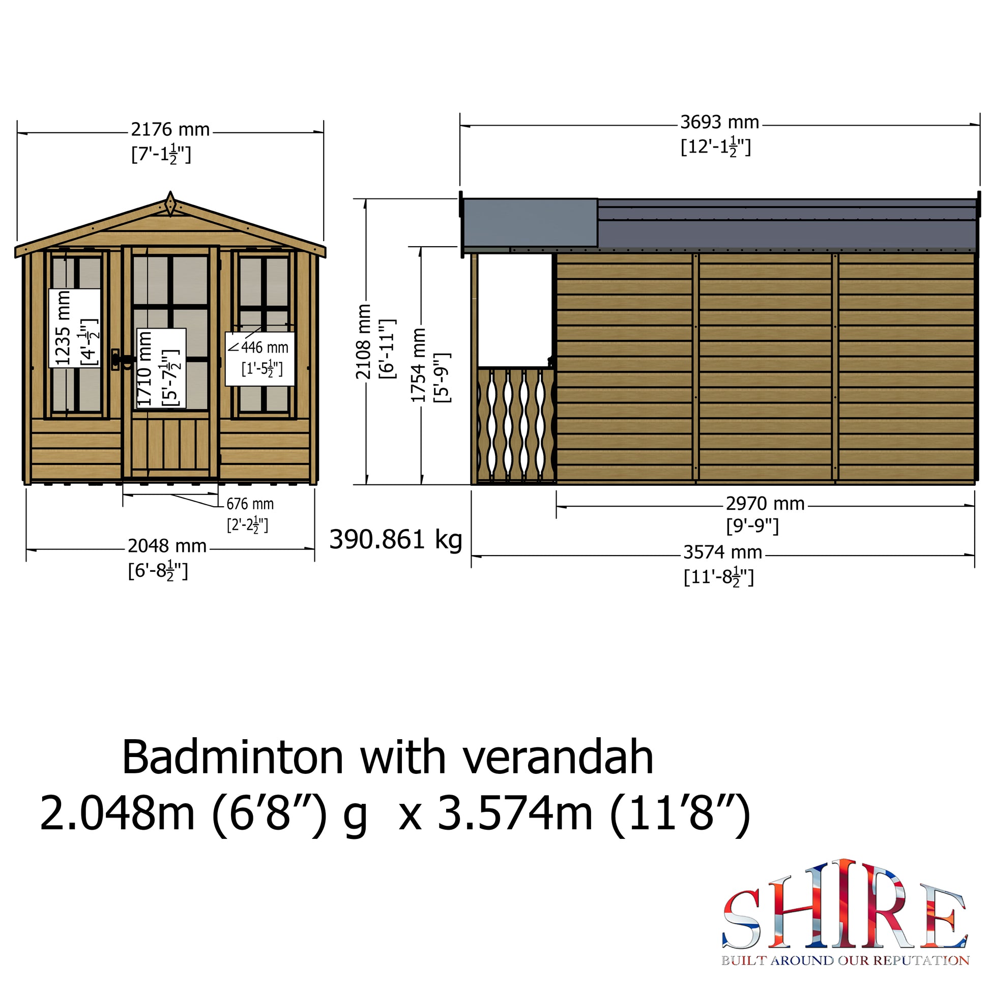 Shire 7x10 Badminton Summerhouse with Veranda BADV0710DSL-1AA