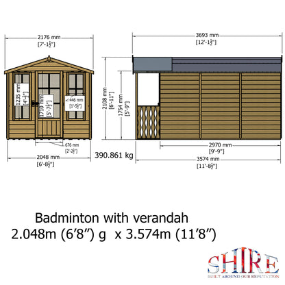 Shire 7x10 Badminton Summerhouse with Veranda BADV0710DSL-1AA