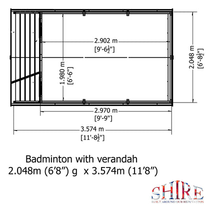 Shire 7x10 Badminton Summerhouse with Veranda BADV0710DSL-1AA