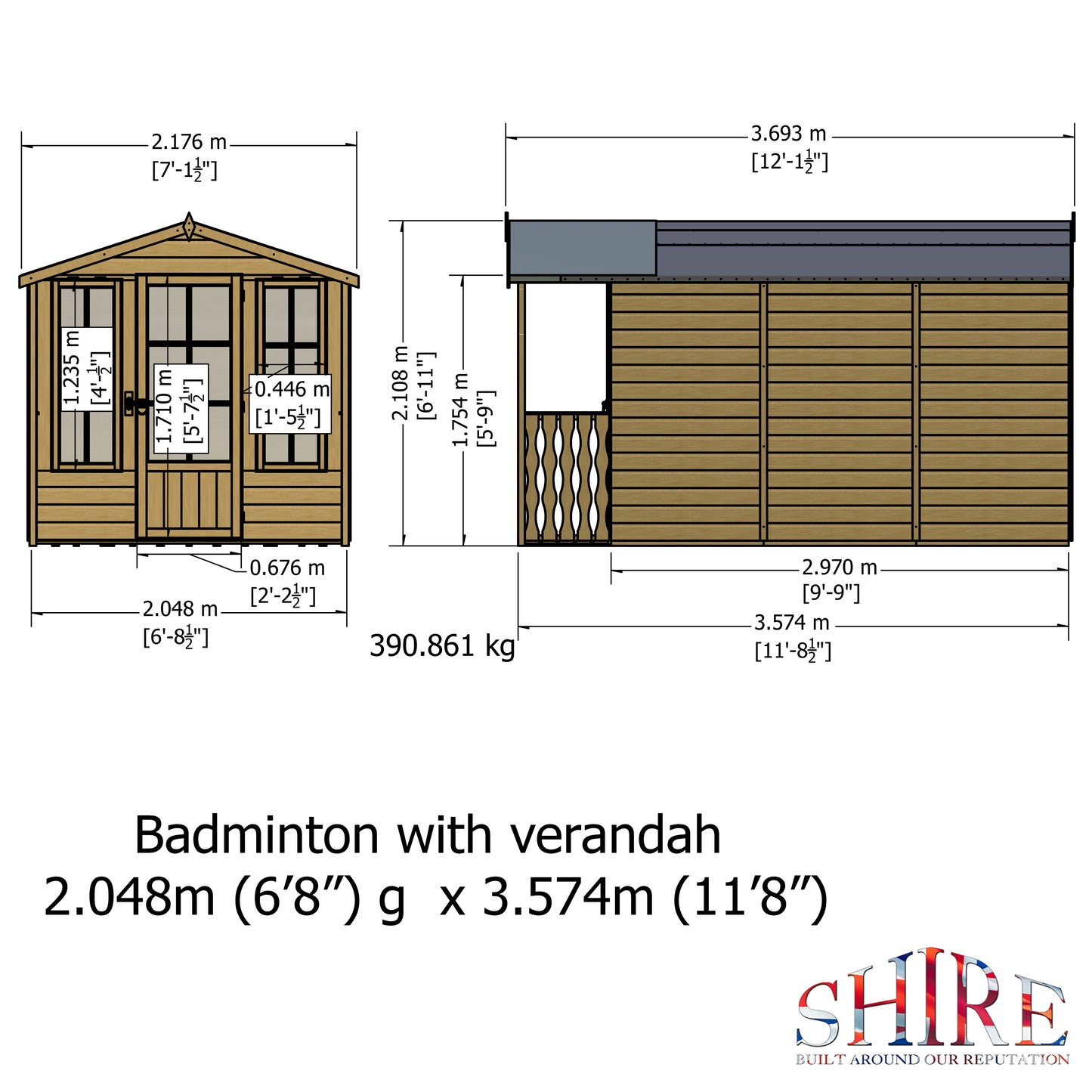 Shire 7x10 Badminton Summerhouse with Veranda BADV0710DSL-1AA