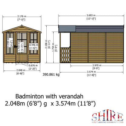 Shire 7x10 Badminton Summerhouse with Veranda BADV0710DSL-1AA