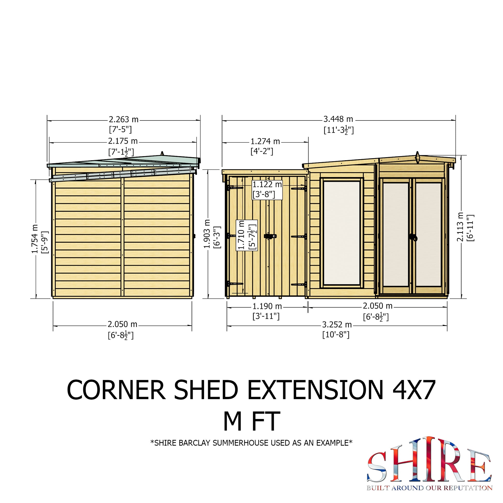 Shire 7x11 Barclay Summerhouse with Side Shed BARC0711DSL-1AA